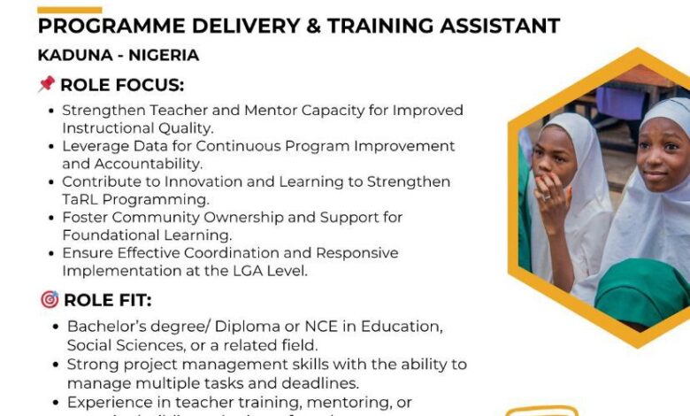 Career Opportunity: Programme Delivery and Training Assistants (7 Positions) – TaRL Africa, Kaduna, Nigeria